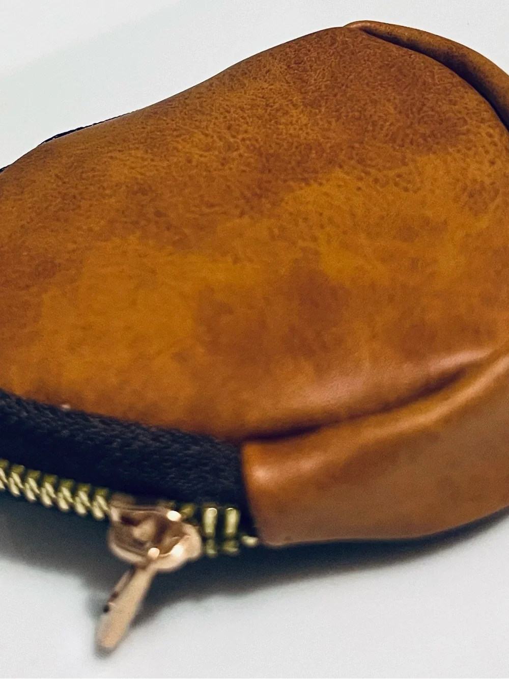 New Compact Brown Leatherette Carabiner Coin Pouch - Men Bags